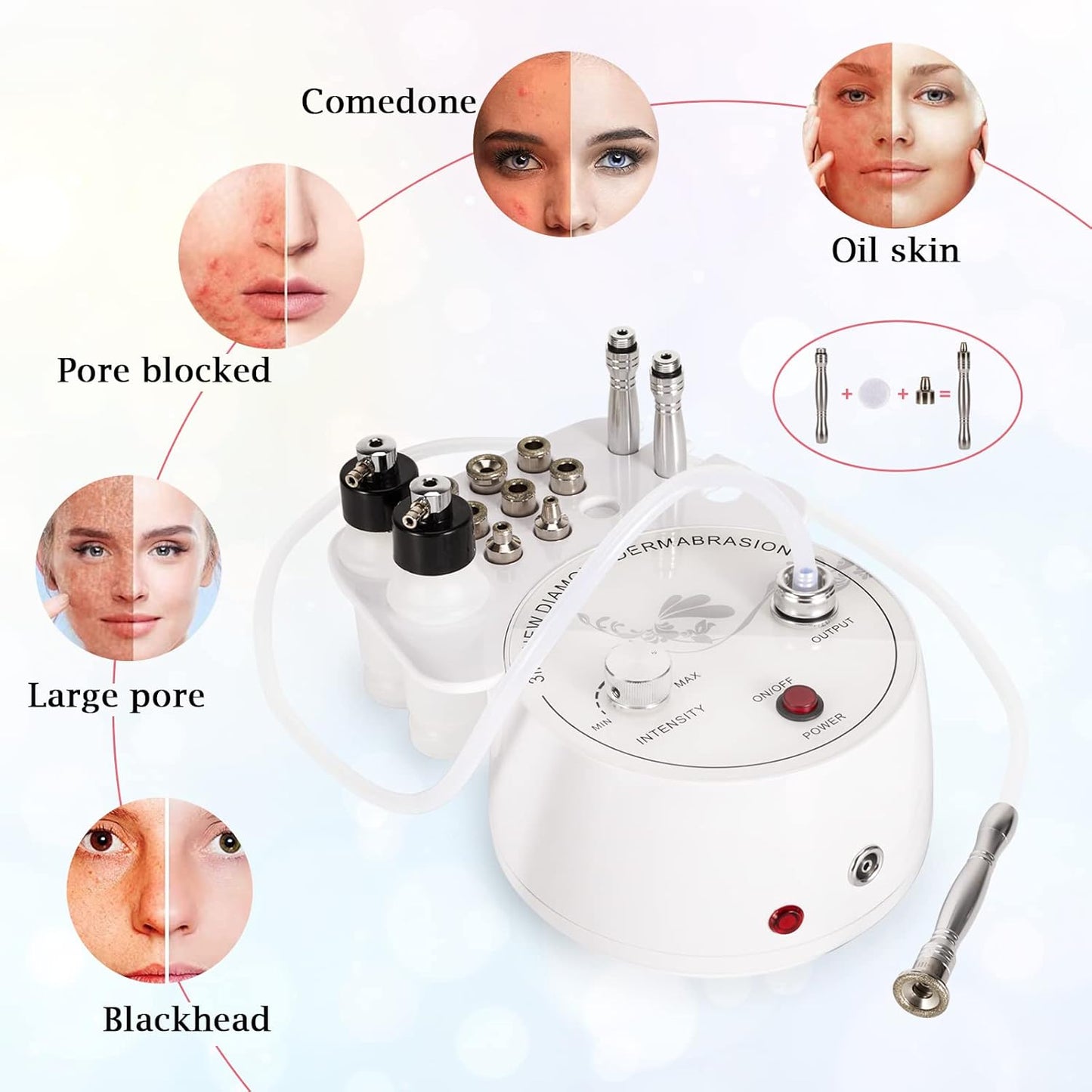 AIMENGXI 3 in 1 Diamond Microdermabrasion Machine, Professional Microdermabrasion Device with Vacuum Spray, Beauty Facial Skin Care Dermabrasion Equipment for Salon Personal Home Use