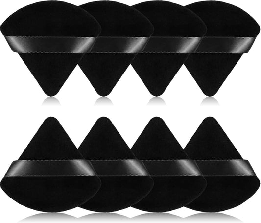 8Pcs of Triangular Powder Puff Makeup Sponges, Made of Super-soft Velvet, Designed for Contouring, Eye, and Corner, Beauty Blender Foundation Mixing Container.(Black)