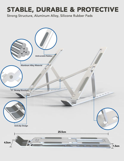 PHOCAR Portable Laptop Stand for Desk, Ergonomic Aluminum Laptop Holder for MacBook Air, MacBook Pro, Foldable Laptop Stand for Lenove ThinkPad, HP, Dell, Acer