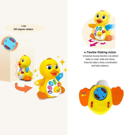 Yiosion Musical Flapping Yellow Duck Interactive Action Educational Learning Walking Light Up Dancing Toy for 1 Year Old Baby Toddler Infant
