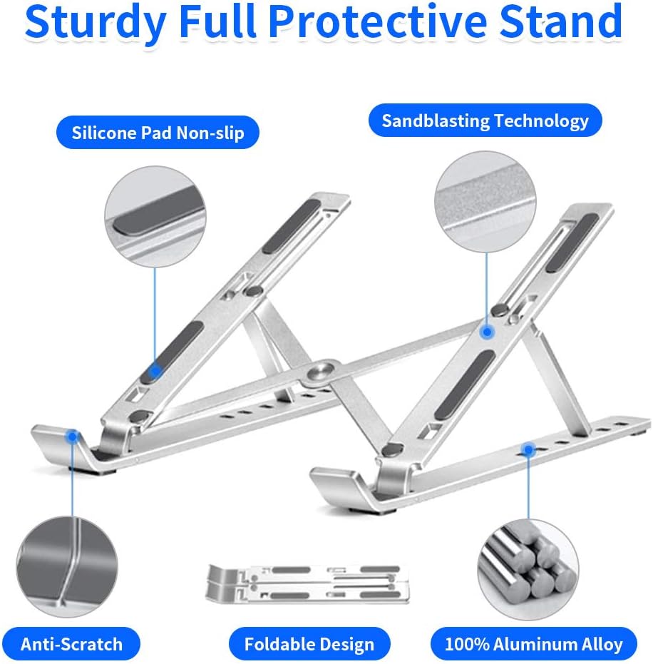 Laptop Stand Kamoon Portable Adjustable Tablet Computer Stand Aluminum Alloy Folding Laptop Stand Compatible MacBook Air Pro, HP More 10-15.6" Laptops & Tablet(Space Silver)