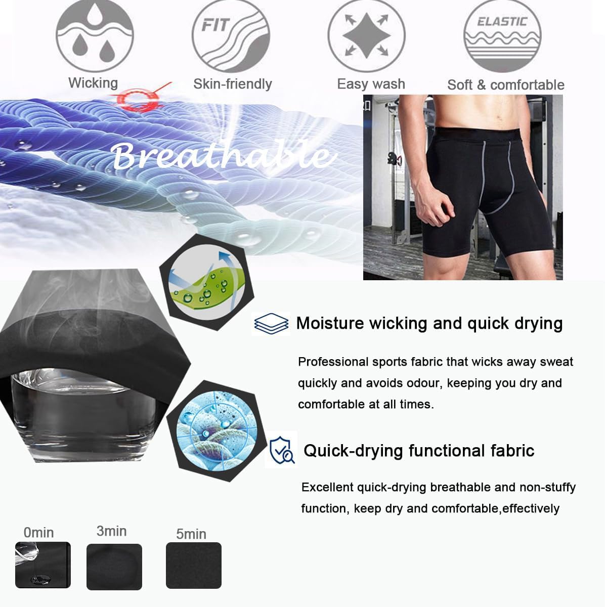 Smatstyle Men's Compression Shorts Running Shorts Sports Shorts Fitness Shorts Base Layer Short Gym Leggings Quick Dry Breathable