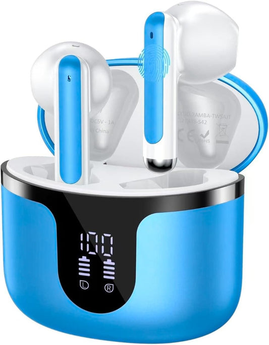 BHNYBWUL Wireless Earbuds, Bluetooth 5.3 Earbuds Stereo Blue