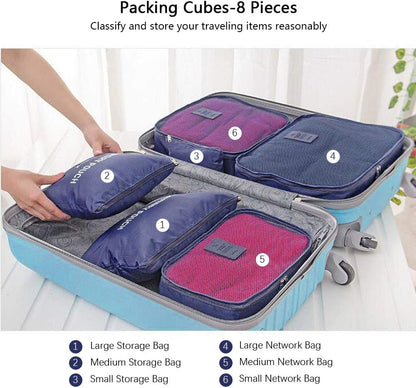 Vicloon Travel Suitcase Organizer Set 6/8 Pieces, Cube Storage Bags, Waterproof Separators Pouches Travel Organizer, Travel Organizer for Clothes, Shoes, Cosmetics Packing Cubes