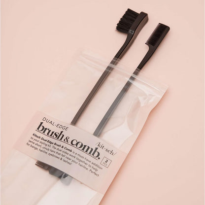 Kitsch Double Sided Edge Control Hair Brushes for Women - Edge Brush with Soft Nylon Bristles | For Bangs, Hairline, Eyebrows & Lashes - 2 Pcs, Black