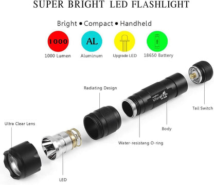 ULTRAFIRE Tactical LED Torch with Flashlight Holster, 1000 Lumens Single Mode Small Torch with Duty Belt Clip Torch Pouch, Bright Mini Torch WF-502B
