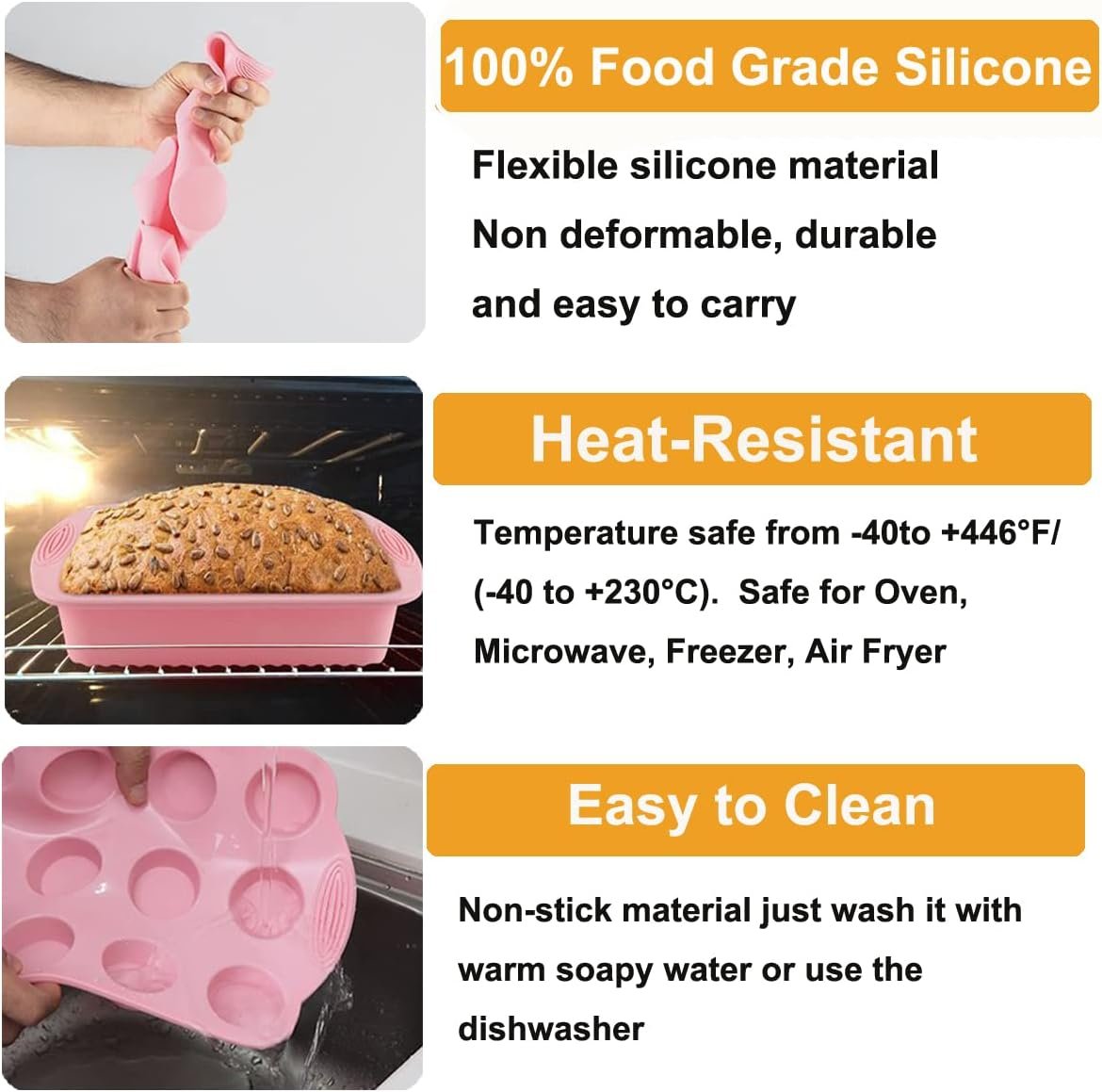 Acidea Nonstick Silicone Bakeware Set, 7pcs Baking Cake Pan, Economical BPA Free Heat Resistant Bakeware Suppliers Tools Kit with Silicone Brush for DIY Loaf Bread Cheesecake Pizza Cupcake Muffin