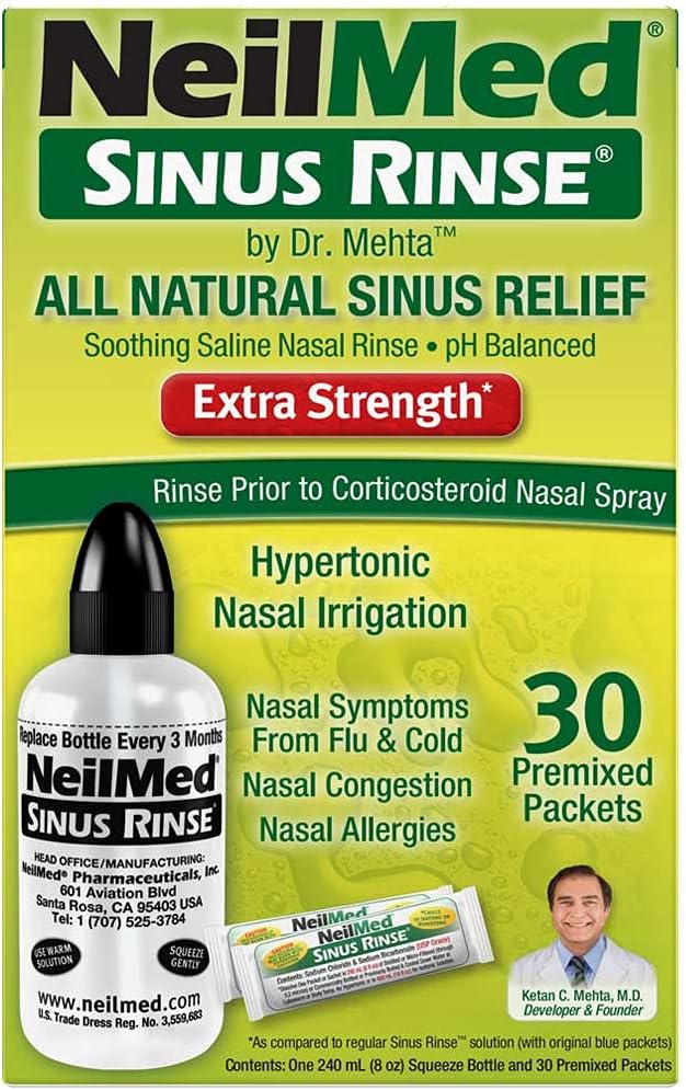 NeilMed Sinus Rinse Extra Strength Hypertonic Kit with 30 Premixed Packets
