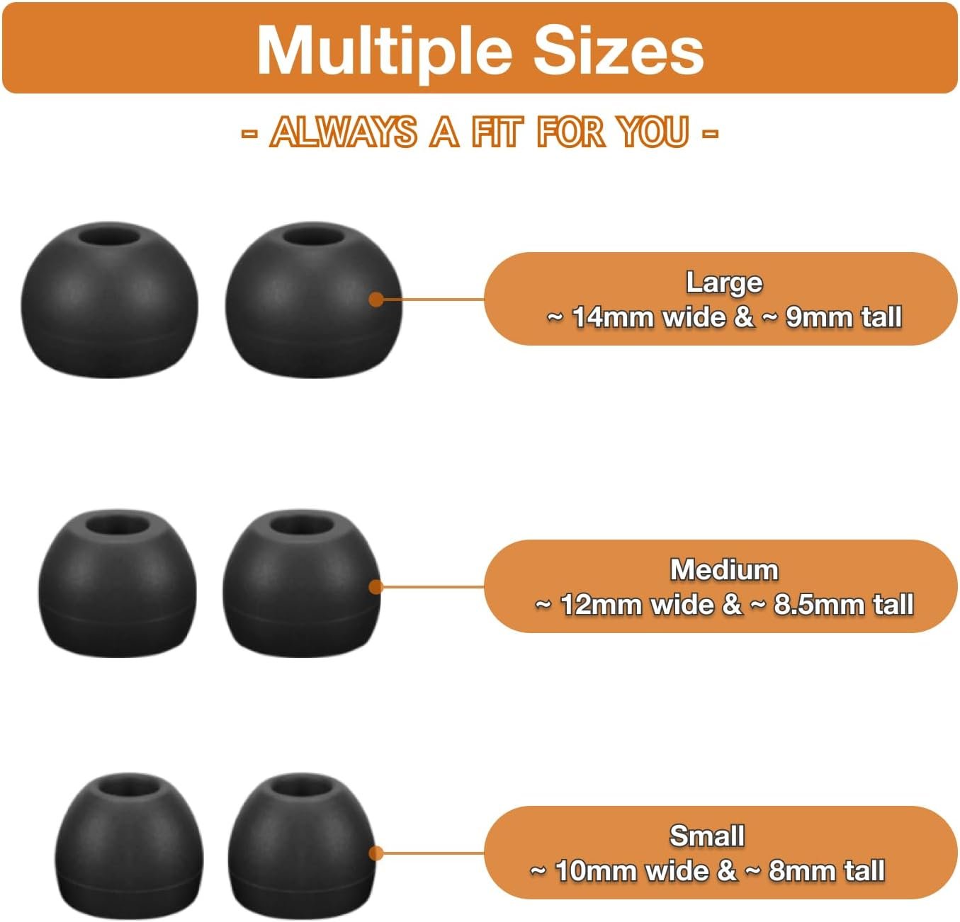 Earbuds Ear Tips Replacement 3 Sets (9 Pairs), Soft Silicone Multi Sizes Pack, Small Medium Large S/M/L, Fit for in-Ear Headphone Earphone Headset (Black 3 Sets)