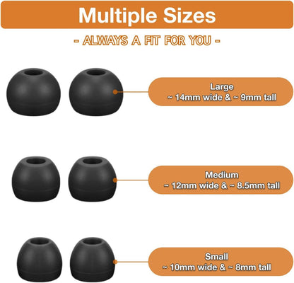 Earbuds Ear Tips Replacement 3 Sets (9 Pairs), Soft Silicone Multi Sizes Pack, Small Medium Large S/M/L, Fit for in-Ear Headphone Earphone Headset (Black 3 Sets)