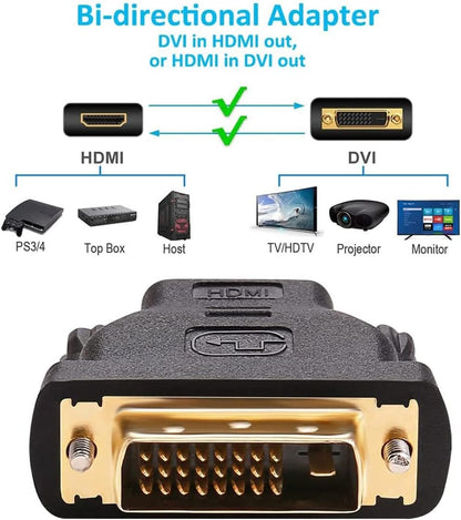 DTECH DVI Male to HDMI Female Adapter Bi-Directional DVI-D Port Converter