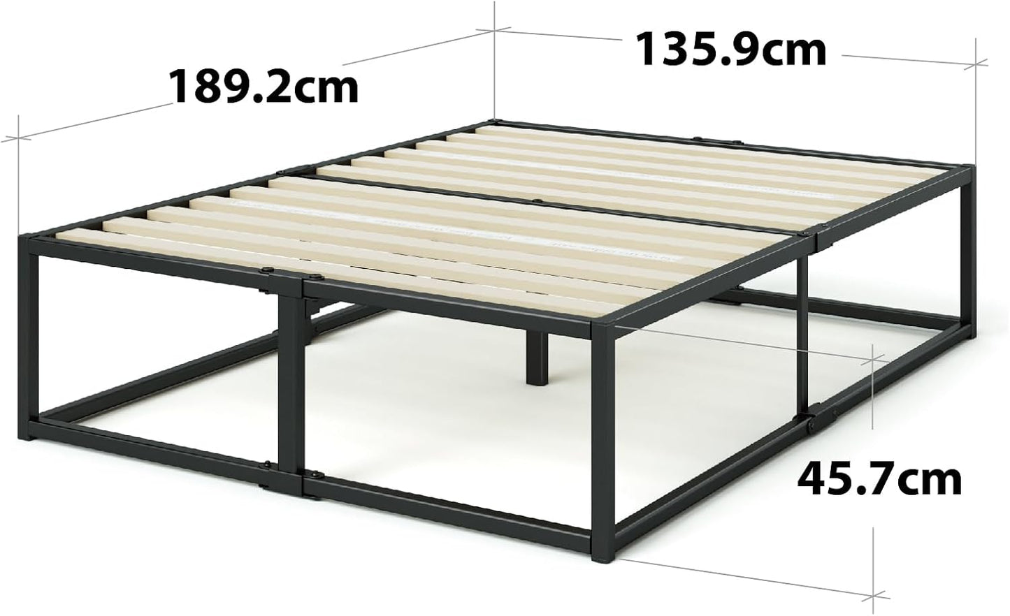 Zinus Joseph 45cm Double Bed Frame with Under Bed Storage and Mattress Base - Industrial Metal Steel, Black