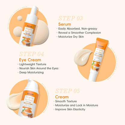 QUIYUM Turmeric Vitamin C Face Care Set, 5 Pieces Skin Care Gift Set for Women Skin Care Complete Face Skincare Kit with Cleanser Tonic Eye Cream Serum Cream