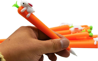 Maydahui 12PCS Cute Easter Bunny Carrot Gel Pens Comfortable Grip Rabbit Carrot Writing Pens Black Ink For Students Teachers Coworkers Shcool Stationery Easter Party Desk Decor