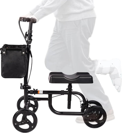 CloudHand Foldable Lightweight Knee Walker, Portable Knee Scooter featuring Basket, Adjustable Steering, and Brake System, Better Alternative to Crutches, Black