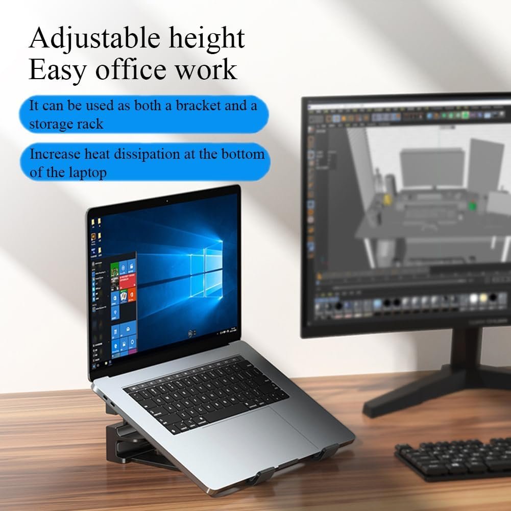 COSYIPPEE iPad Laptop Stand â€“ Adjustable Width Laptop Stand with Super Laptop Storage Ability and Three Grooves Laptop Storage Space, Best for Workspace Organization