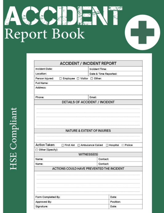 Accident Report Book: HSE Compliant Accident & Incident Log Book / Workplace Health & Safety Reports(Health and Safety Reports) A4 Size 8 x 11 in - 110 Pages