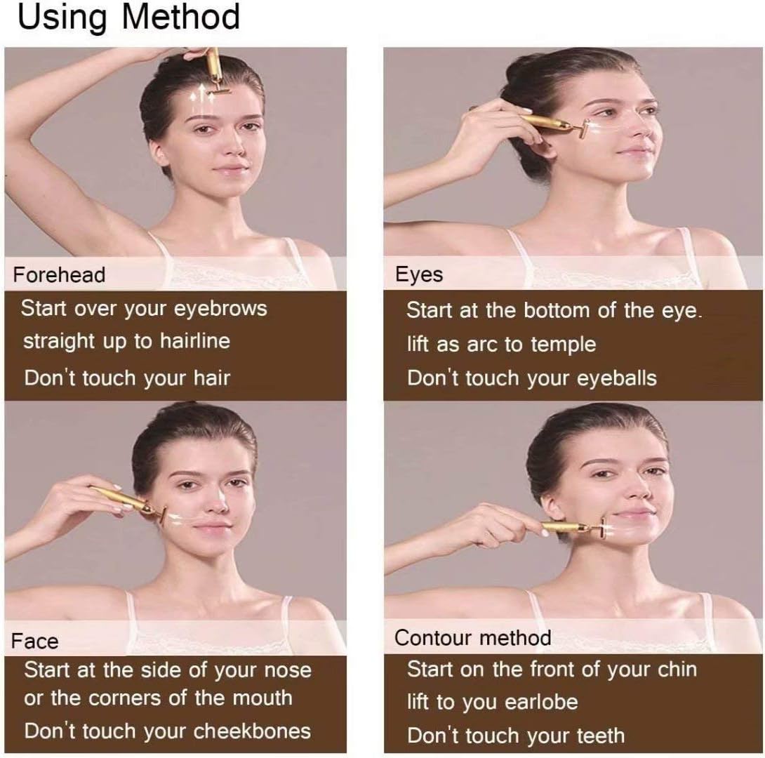 (Gold) - GOODYBUY Beauty Bar 24k Gold Skin Care Face Massager Roller, 2 in 1 Electric 3D Roller and T Shape Energy Beauty Bar for Face Lift and Skin Tightening