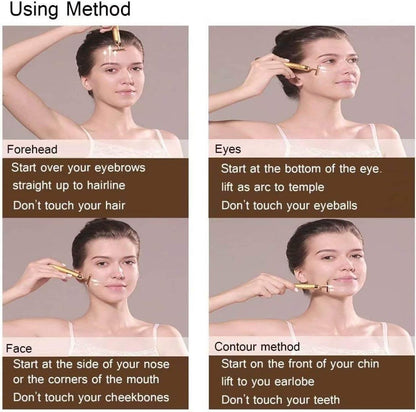 (Gold) - GOODYBUY Beauty Bar 24k Gold Skin Care Face Massager Roller, 2 in 1 Electric 3D Roller and T Shape Energy Beauty Bar for Face Lift and Skin Tightening