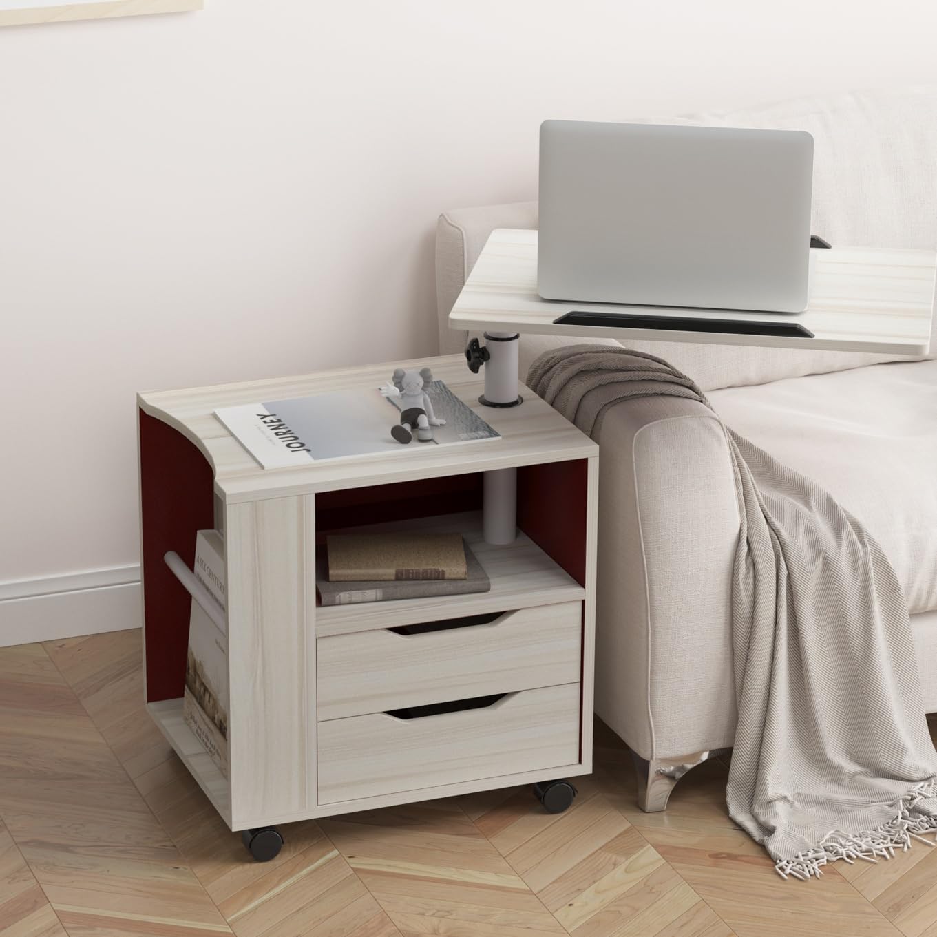 sogesfurniture Wooden Bedside Table Laptop Bedside Cabinet Bedside Table with 2 Drawers for Bedroom, 50 x 40 x 46 cm, White Maple BHEU-CT1-MP