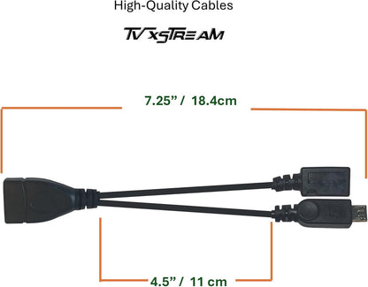 TV xStream [2 Pack] OTG Cable Adapter, 2-1 USB Cable for Firesticks 4K/4K Max/Cube/lite/2nd Gen Fire Stick Storage Expansion, Ethernet USB Port, Micro Power Connection