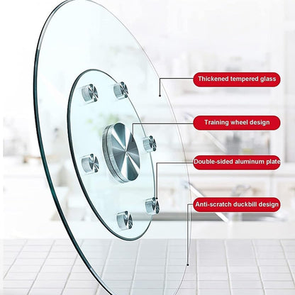 Tempered Glass Lazy Susan 24in-40in Heavy Duty Turntable Round Dining Table Swivel Large Tabletop Serving Plate with Auxiliary Wheels Tabletop Rotating Tray(80cm/31inch)