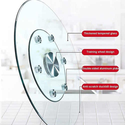Tempered Glass Lazy Susan 24in-40in Heavy Duty Turntable Round Dining Table Swivel Large Tabletop Serving Plate with Auxiliary Wheels Tabletop Rotating Tray(80cm/31inch)