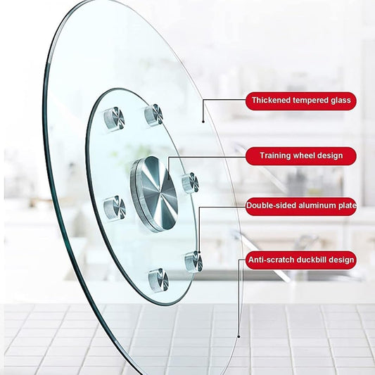 Tempered Glass Lazy Susan 24in-40in Heavy Duty Turntable Round Dining Table Swivel Large Tabletop Serving Plate with Auxiliary Wheels Tabletop Rotating Tray(80cm/31inch)