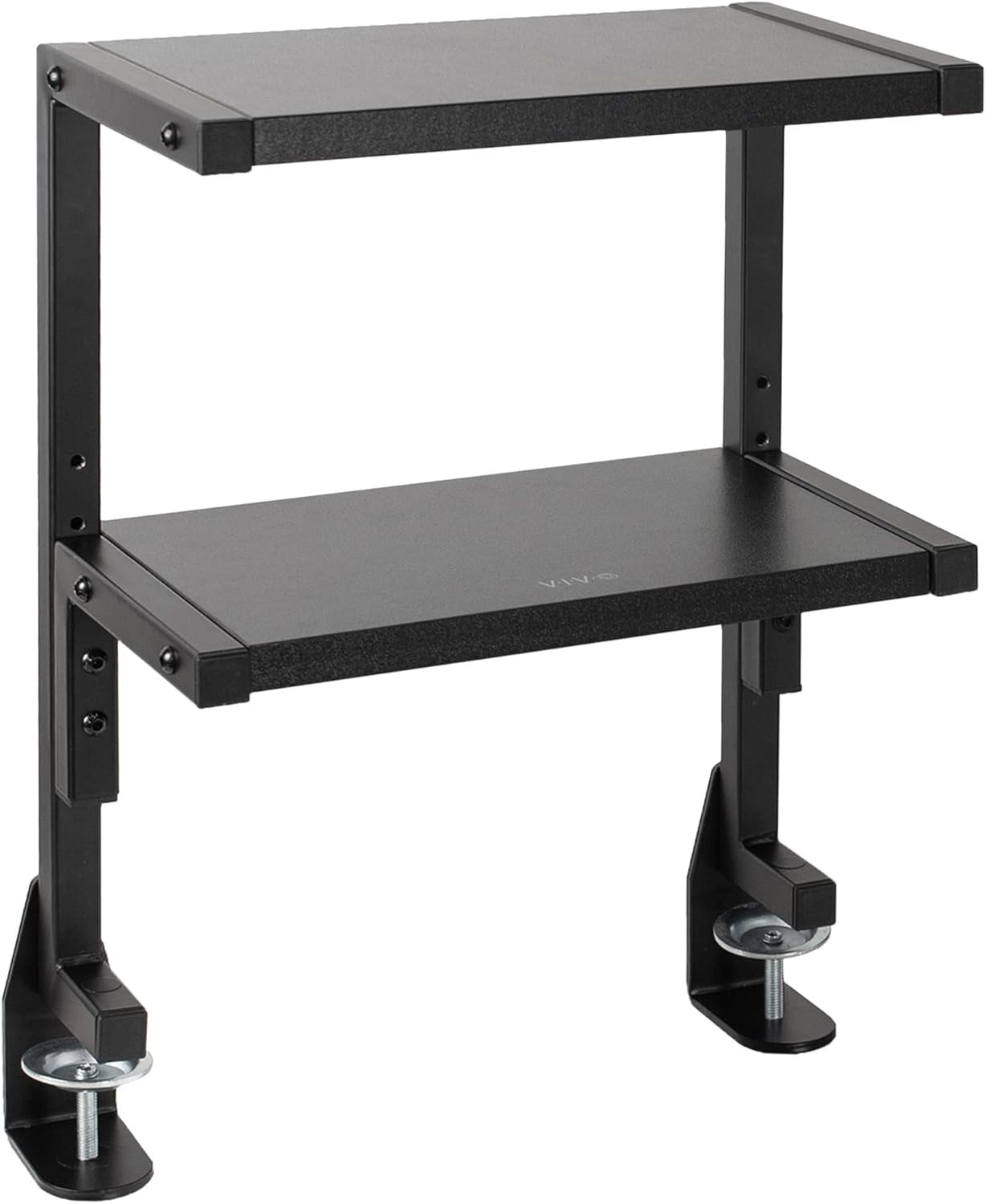 VIVO Clamp-on 33cm Above or Below Desk 2-Tier Shelving Unit for Table Accessories, Gaming Devices, and More, Storage Tray, Desktop Organizer, Black, STAND-SHELF2C