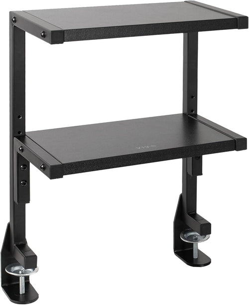 VIVO Clamp-on 33cm Above or Below Desk 2-Tier Shelving Unit for Table Accessories, Gaming Devices, and More, Storage Tray, Desktop Organizer, Black, STAND-SHELF2C