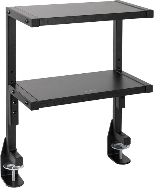VIVO Clamp-on 33cm Above or Below Desk 2-Tier Shelving Unit for Table Accessories, Gaming Devices, and More, Storage Tray, Desktop Organizer, Black, STAND-SHELF2C