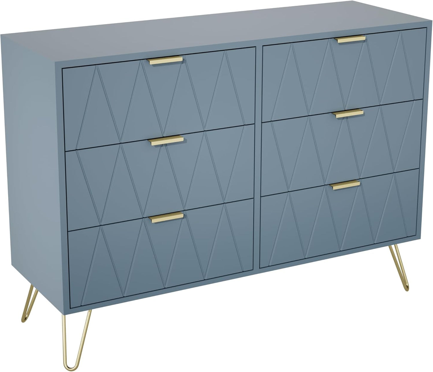 UEV Chest of 6 Drawers, Wooden Chest of Drawers, Space-Saving Chest of Drawers for Bedroom, Living Room, 100 x 34 x 73 cm, Blue Grey