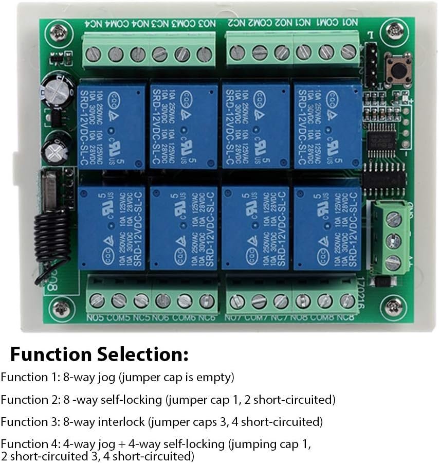 CJR-1208 Multi-Function 12V 8-Way Learning Remote Control Relay Receiver Replacement