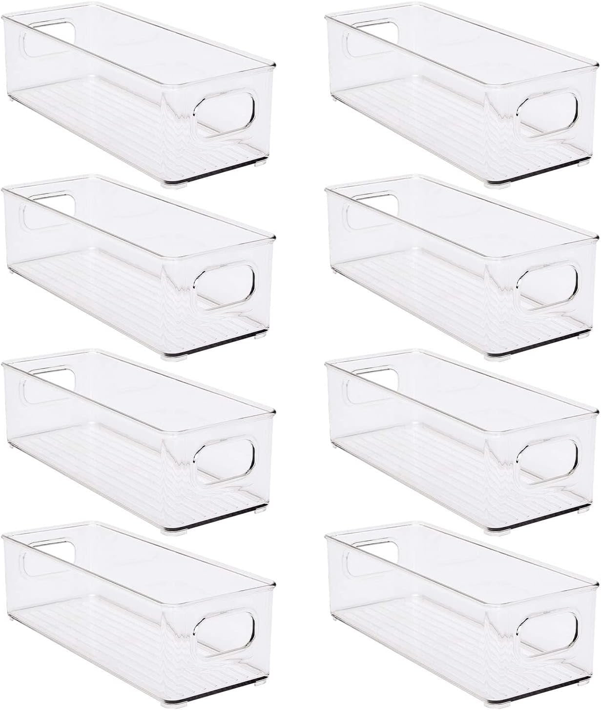8 Pack Stackable Fridge Organizers, Clear Pantry Organizers and Storage Plastic Small Food Storage Bins Freezer Organizer Containers with Handle for Shelves Countertop Cabinet,10"L X 4"W X 3"H