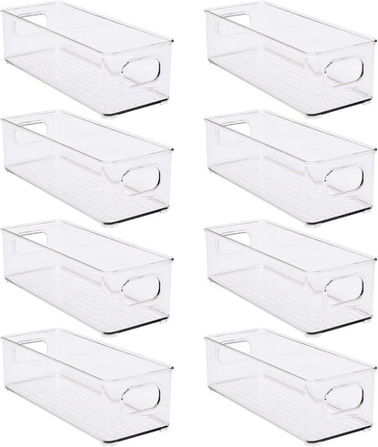 8 Pack Stackable Fridge Organizers, Clear Pantry Organizers and Storage Plastic Small Food Storage Bins Freezer Organizer Containers with Handle for Shelves Countertop Cabinet,10"L X 4"W X 3"H