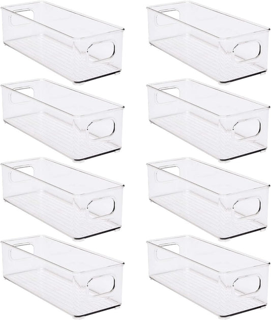 8 Pack Stackable Fridge Organizers, Clear Pantry Organizers and Storage Plastic Small Food Storage Bins Freezer Organizer Containers with Handle for Shelves Countertop Cabinet,10"L X 4"W X 3"H