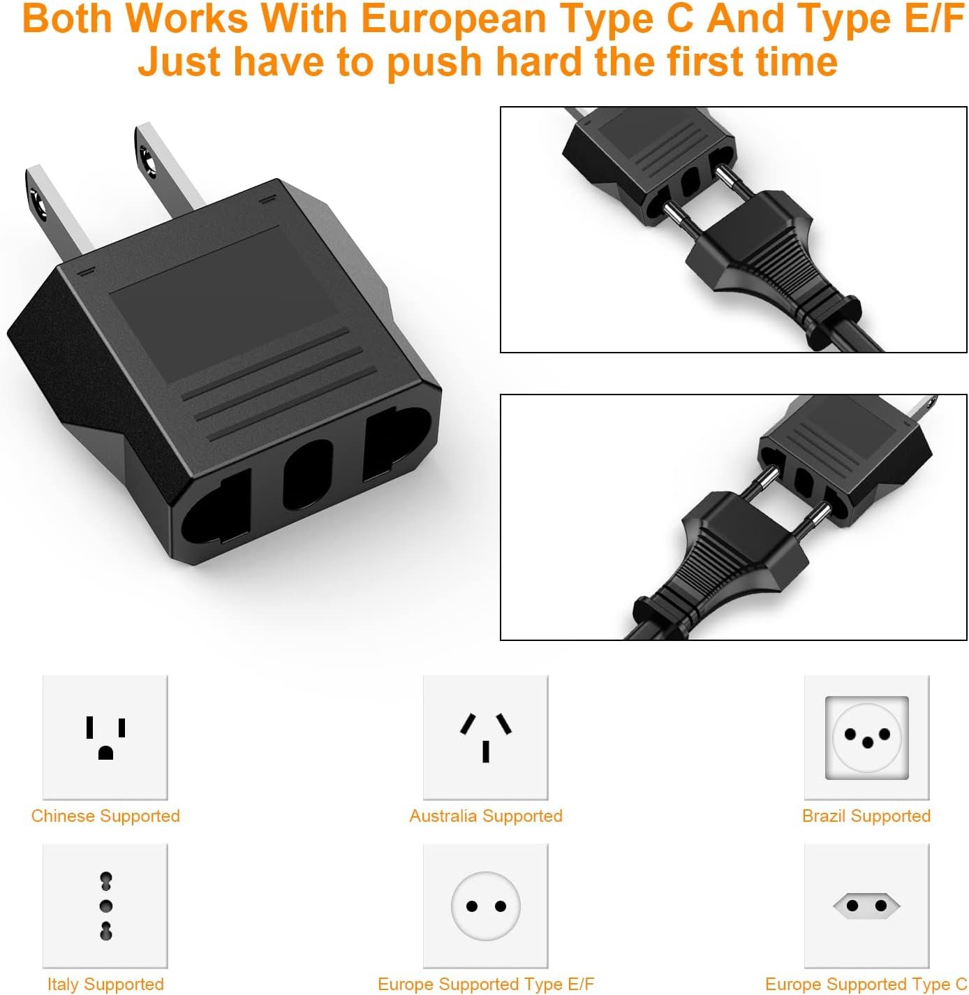 European to America/Canada Travel Plug Adapter, 5 Pack Universal Converter for European to American/Canada Power Outlets