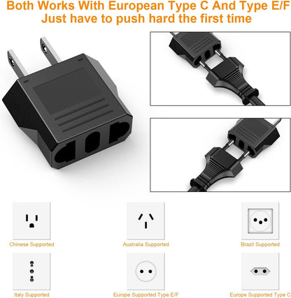 European to America/Canada Travel Plug Adapter, 5 Pack Universal Converter for European to American/Canada Power Outlets