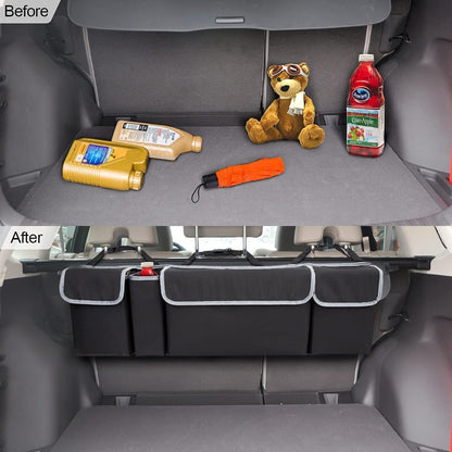 Car Trunk Organizer and Storage, Backseat Hanging Organizer for SUV, Truck, MPV, Waterproof, Collapsible Cargo Storage Bag with 4 Pockets, Car Interior Accessories (Black)
