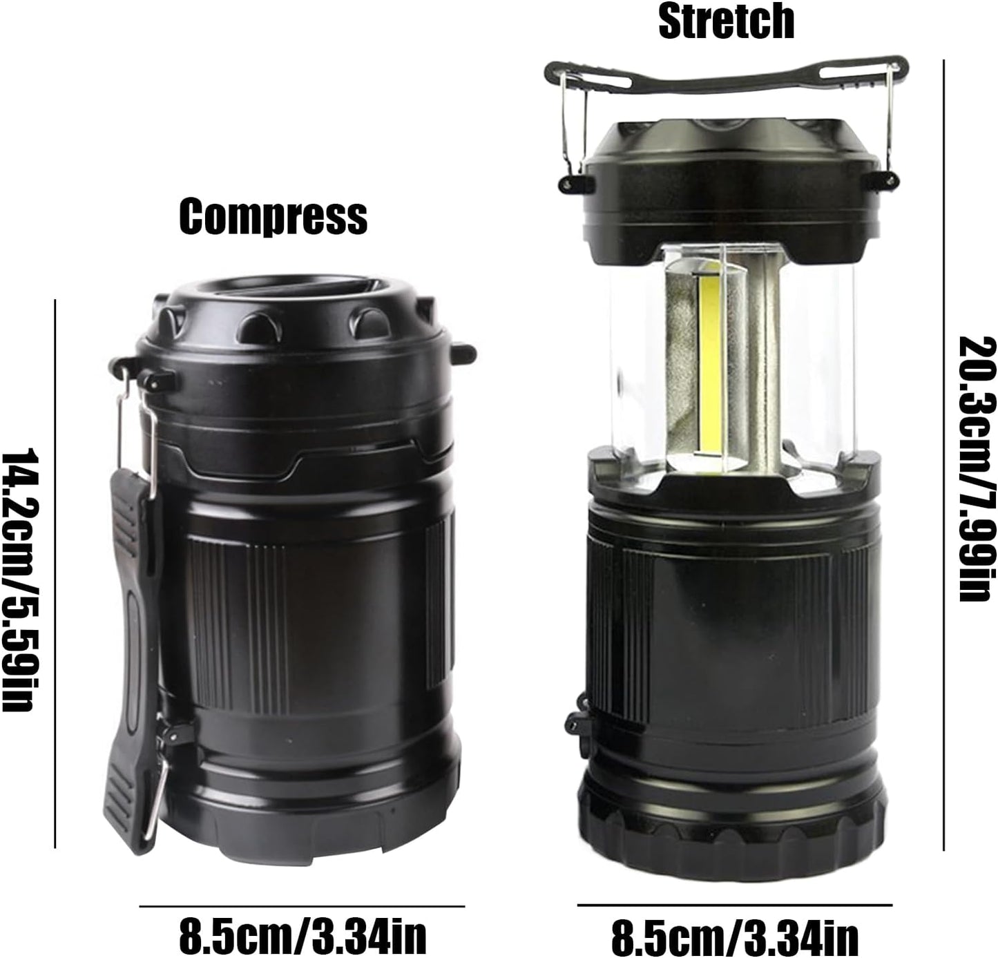 Zqkimzi LED Camping Lantern, Foldable Battery Powered Lantern, With Hook and Handle, Long Lasting Outdoor Lighting Multi Functional Survival Gear for RV, Travel, Hiking, Black