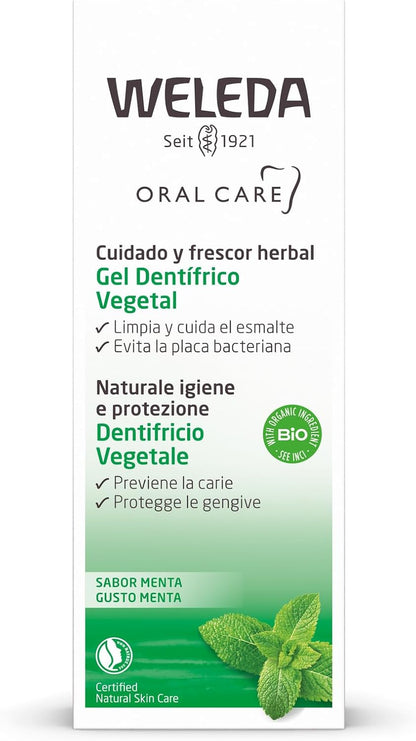 Weleda Vegetable Toothpaste, Fresh Peppermint Flavour Toothpaste, Fluoride-free, 100% Biodegradable, Removes Plaque Gently with Silicon Particles (1 x 75 ml)