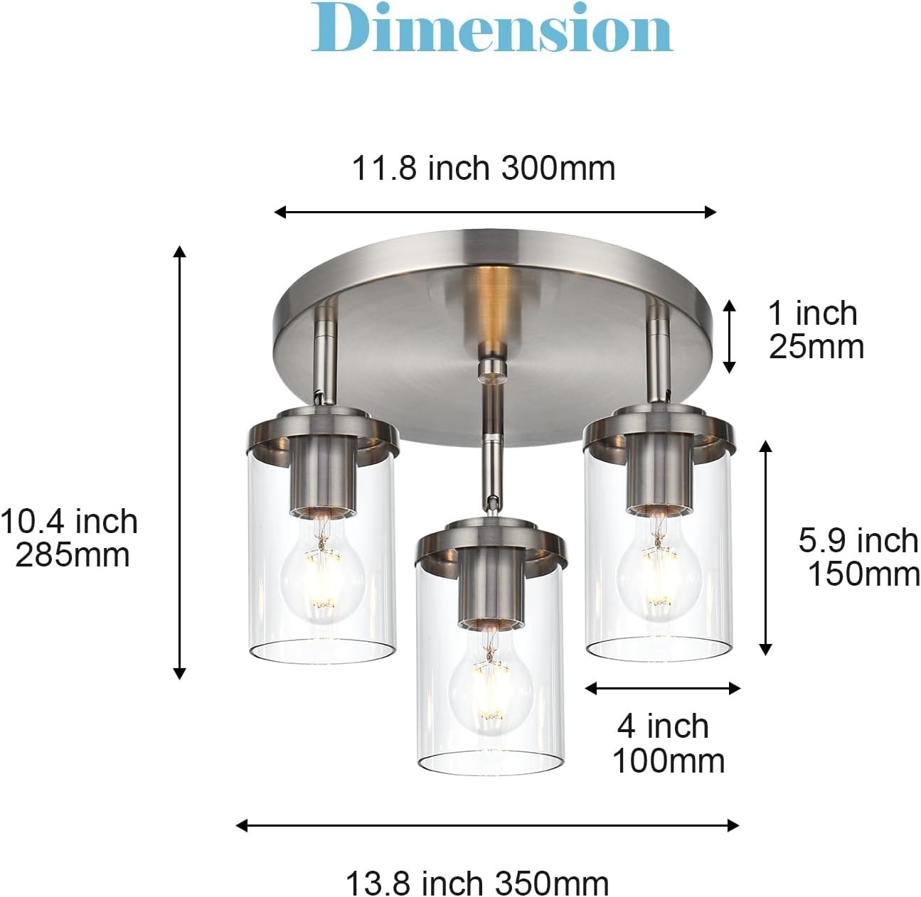 BONLICHT 3-Light Adjustable Round Spotlight Track Lighting Brushed Nickel Kitchen Light Fixture Semi Flush Mount Modern Directional Glass Hallway Ceiling Lights for Bedroom Office Picture Wall Bar