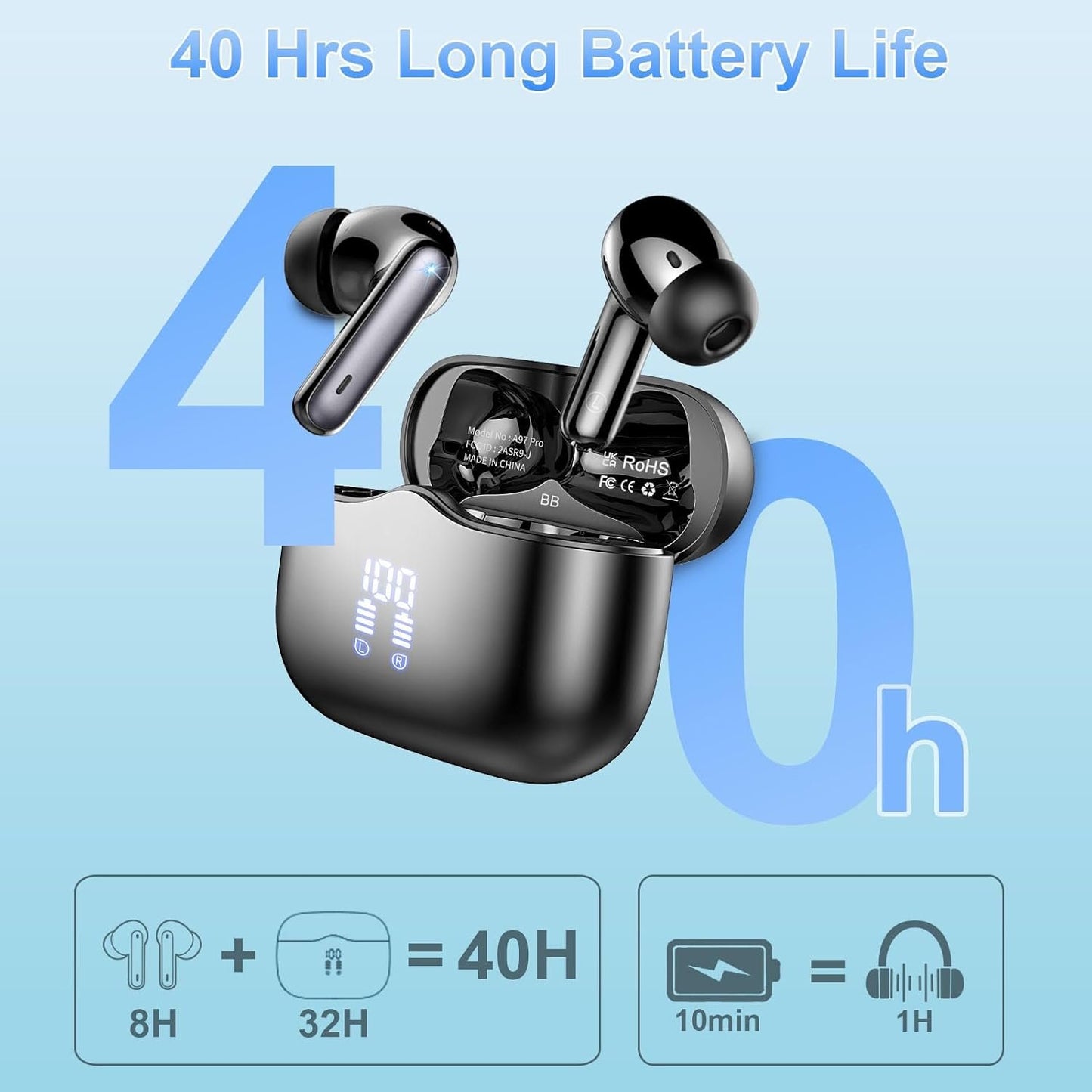 Wireless Earbuds, Bluetooth Ear Buds 5.3 Mini HiFi Stereo with 4 ENC Noise Cancelling Mics Wireless Headphones, in Ear Earphones 40H IP7 Waterproof, USB C, Bluetooth Earbuds for Sports, Gym, Workout