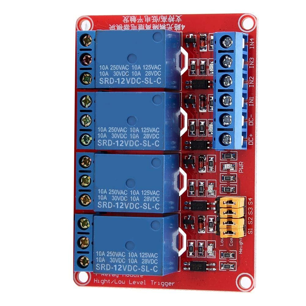 5V/12V/24V 4-Channel Relay Module, Optocoupler Relay Module Board High & Low for (12V)