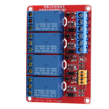 5V/12V/24V 4-Channel Relay Module, Optocoupler Relay Module Board High & Low for (12V)