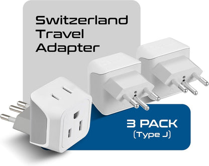 Ceptics Canada to Switzerland Travel Adapter (Type J) - Dual Input - Ultra Compact - Charge your Cell Phone, Laptops, Tablets (CT-11A, 3 Pack)
