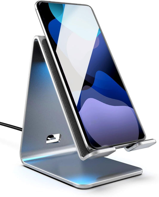 Aluminum Stand Wireless Charger for Samsung, iPhone and Motorola Smartphones - Adaptive Fast Charging Dock with Dimmable LED Indicator (by Galvanox)