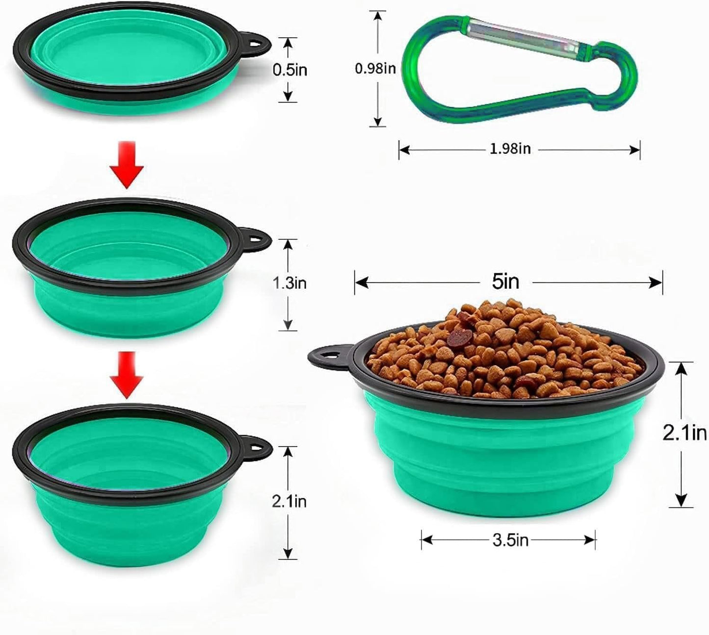 Folklyzo Collapsible Dog Bowl, Portable Pet Feeding Watering Dish, Light Green
