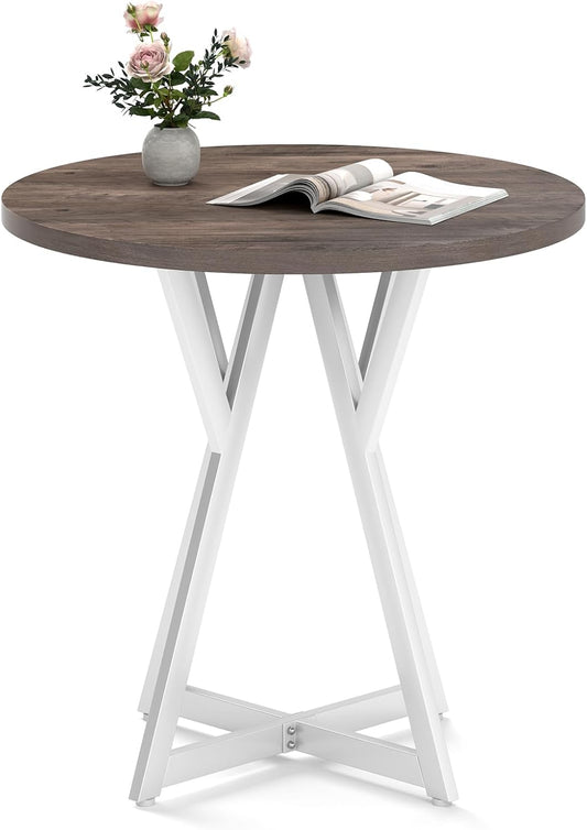 Giantex 80cm Round Dining Table, Wooden Kitchen Table w/Metal Pedestal Base, Adjustable Foot Pads, Stable X-Shaped Base, Mid-Century Round Thickened Dining Tabletop