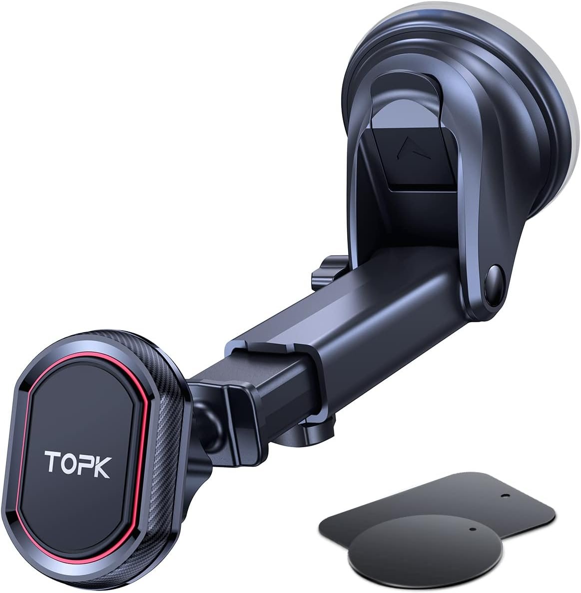 TOPK Magnetic Car Phone Holder for Windshield and Dashboard, [Strong Suction] Adjustable Long Arm Phone Holder with Stronger Magnet for Mobile Phones